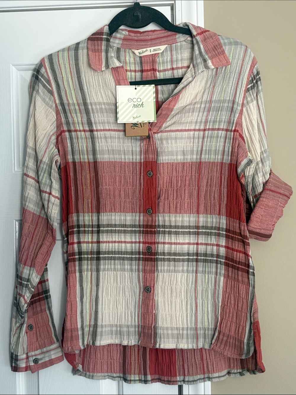 NWT Womenβs Woolrich Plaid Button-Down Shirt Sz Med